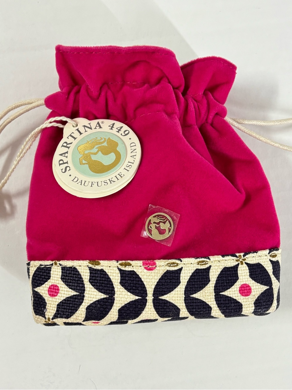 Spartina 449 Pink Preppy Drawstring Jewelry Pouch NWT